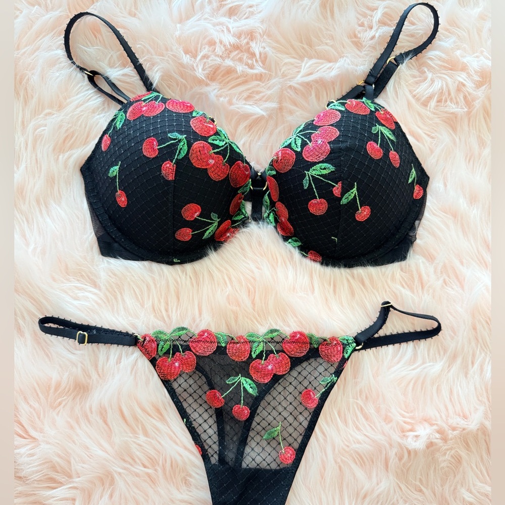 Victoria's Secret Black Cherry Embroidered Bra Set